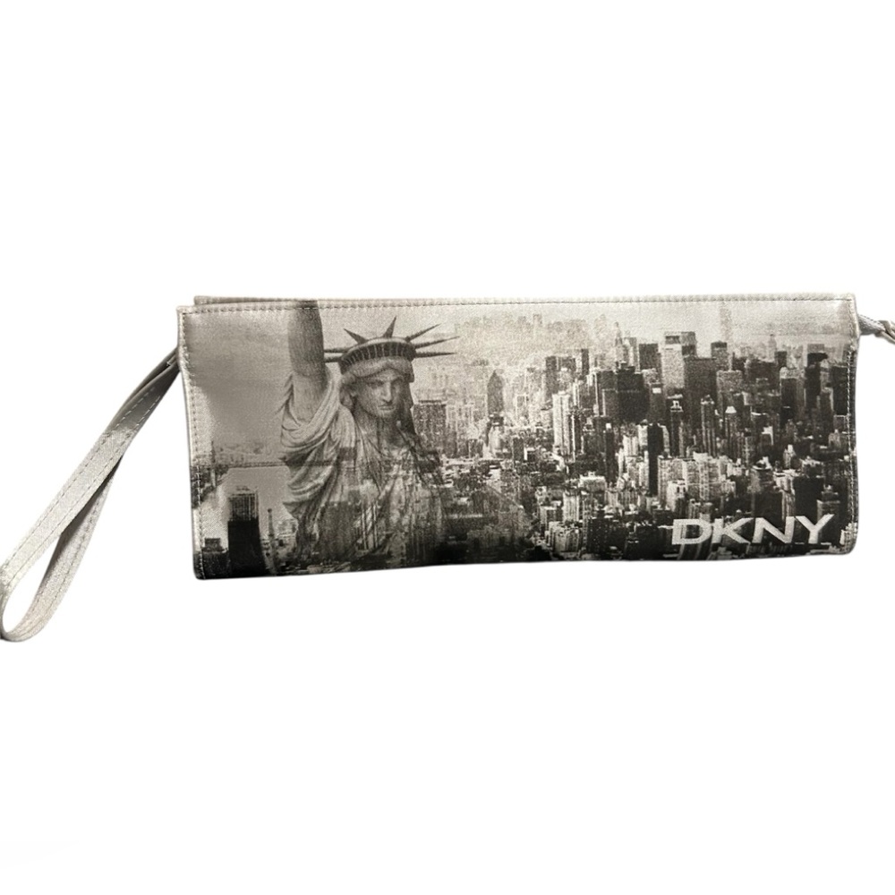 DKNY Vintage New York City Urban Skyline Wristlet Clutch in Gray